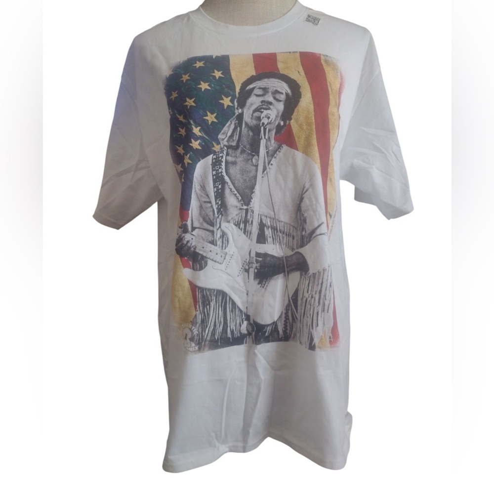AC* New! White Jimi Hendricks American Flag Short Sleeve T-Shirt - Picture 2 of 3